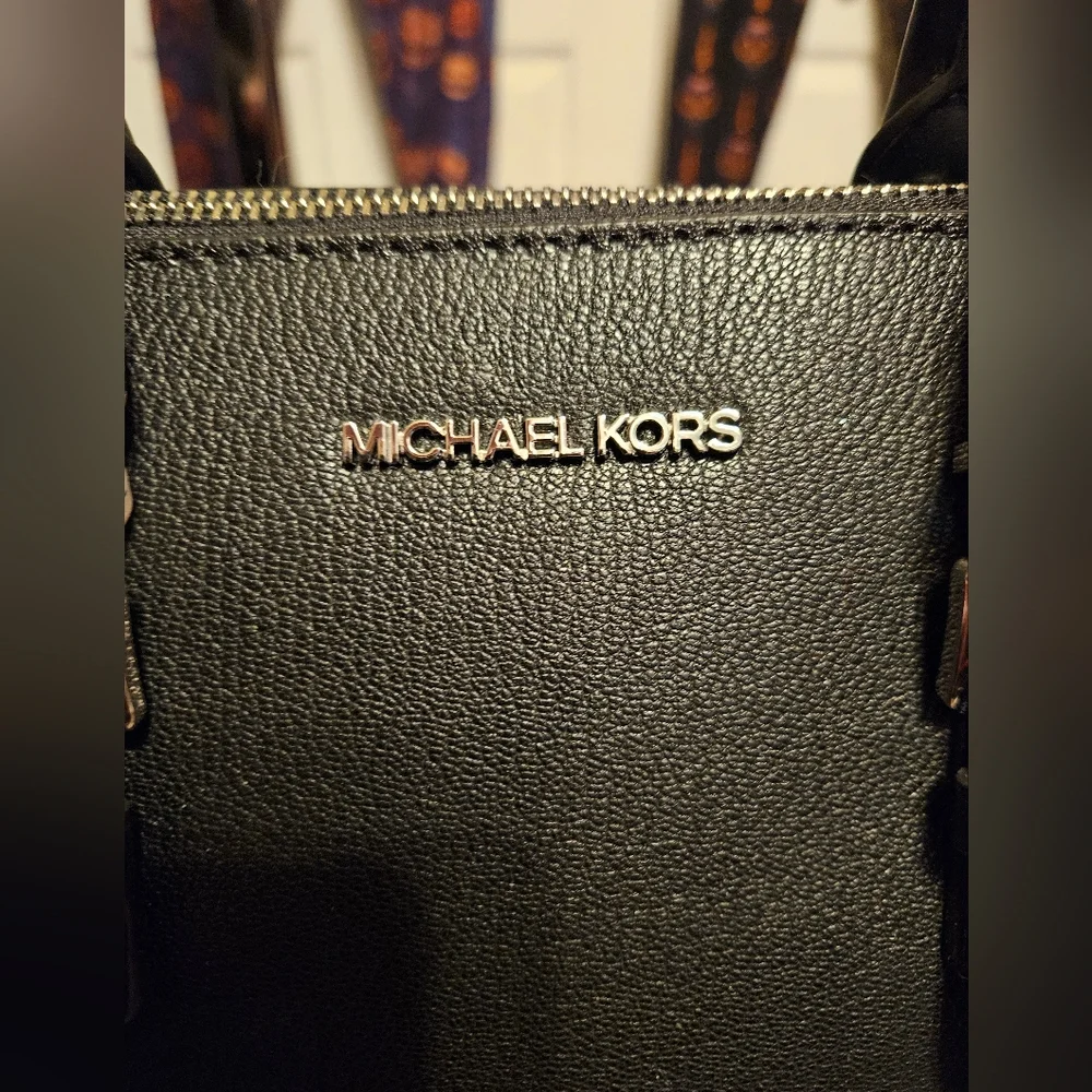 #577-MK - Black Leather Satchel with Zebra Twirly